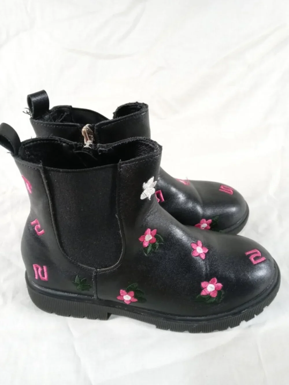 Shein Jnsq Girls Size 1 Ankle Flower Black Design Kids Boots in New Cond w Box